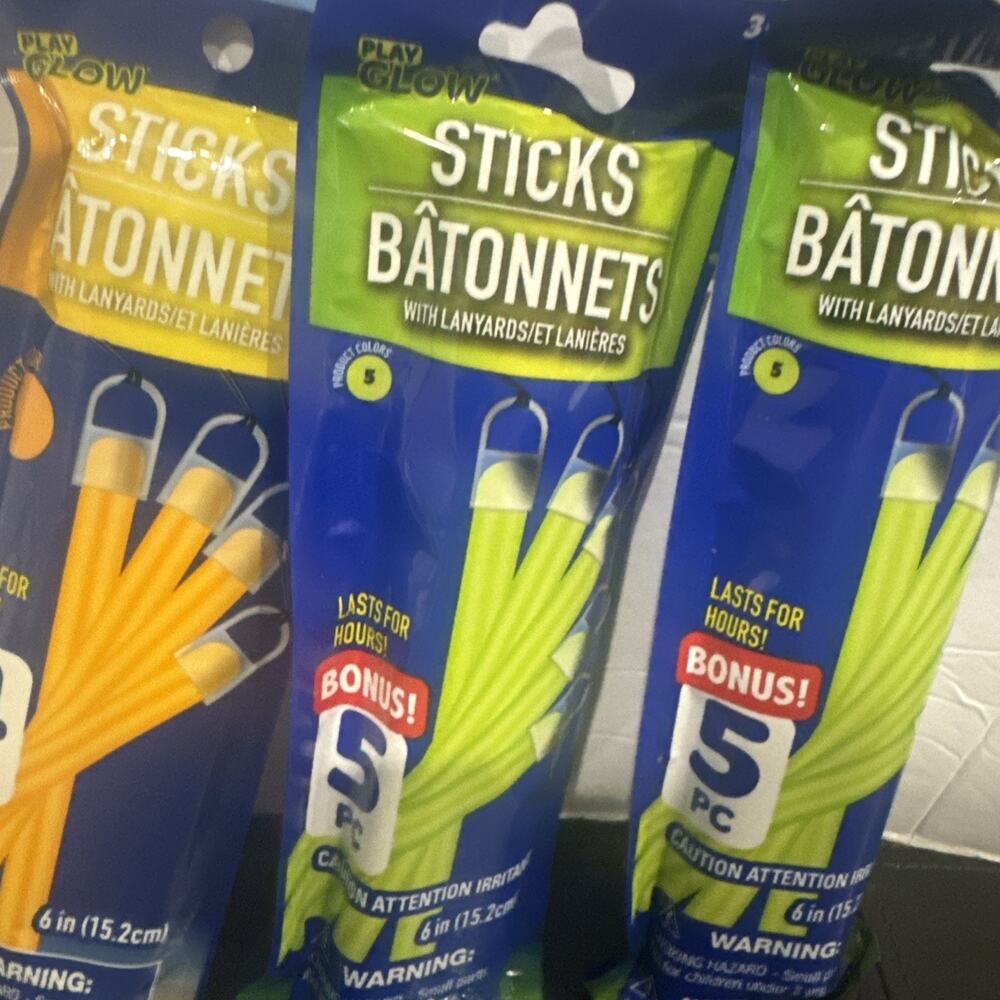 Lot of 3 Play Glow Glow Sticks With Lanyards 14 PCS 6” New